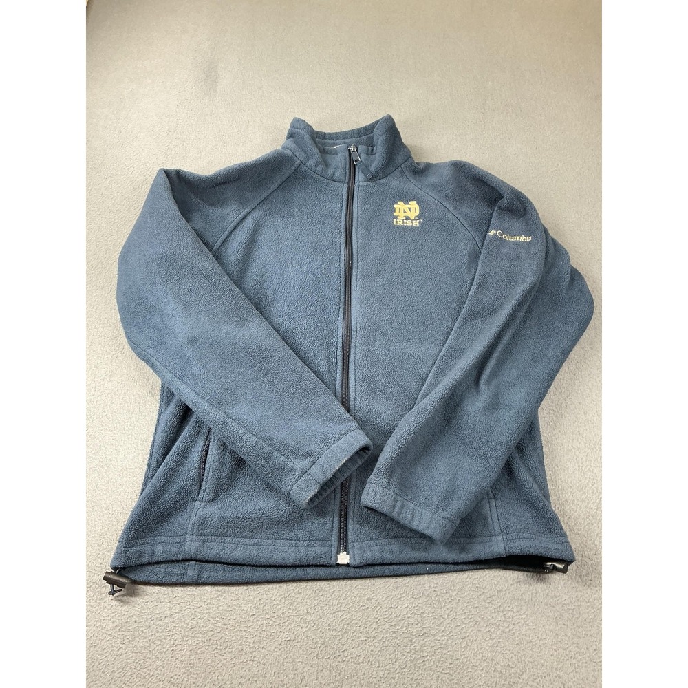 Columbia Notre Dame Jacket Womens M Blue Fleece Full Zip Zip Pockets Embroidered